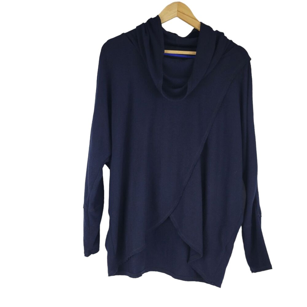 Calvin Klein Womens Crossover Performance Sweater Size L Cowl Neck Knit Blue
